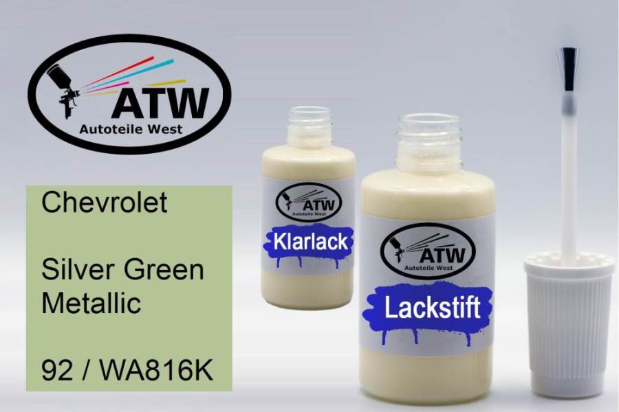 Chevrolet, Silver Green Metallic, 92 / WA816K: 20ml Lackstift + 20ml Klarlack - Set, von ATW Autoteile West.